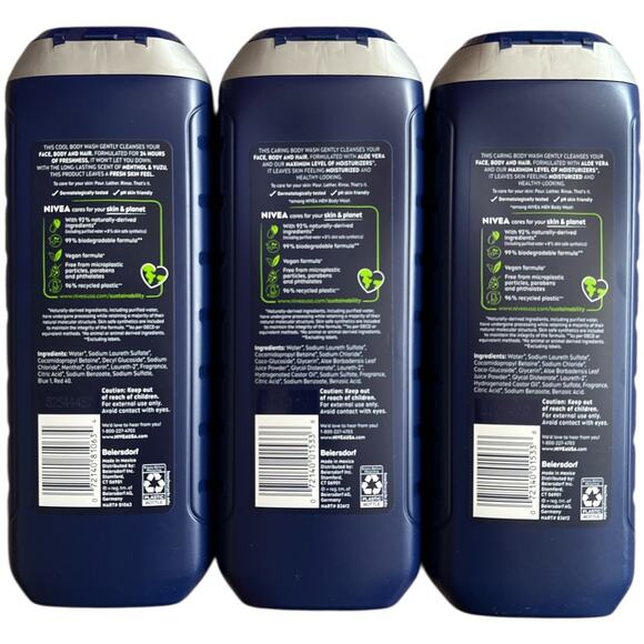 LOT 3 NIVEA Men Cool Body Wash Cool/Max Hydration 16.9fl oz - Picture 4 of 4